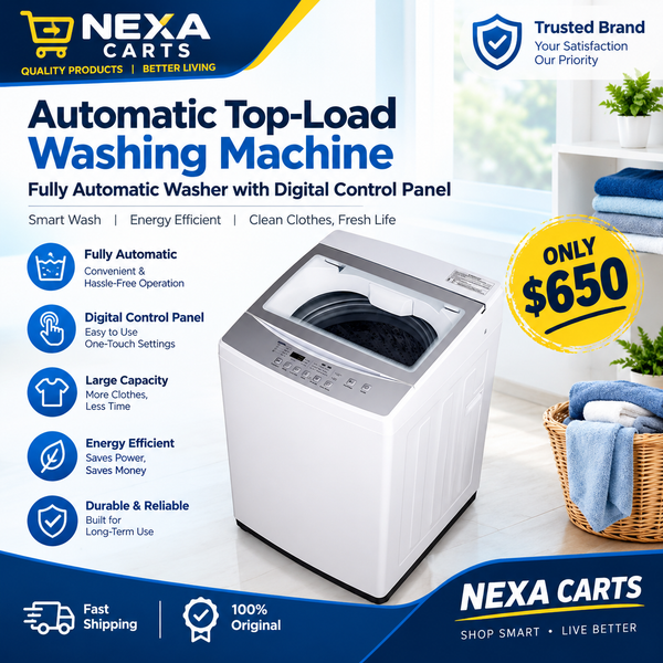 **Automatic Top-Load Washing Machine – Fully Automatic Washer with Digital Control Panel | Nexa Carts**