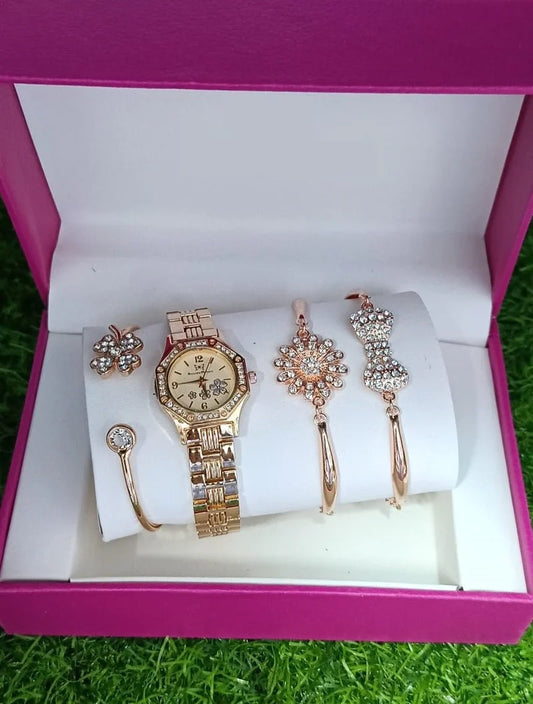 Elegant Women’s Watch & Jewelry Gift Set – Premium 4-Piece Collection